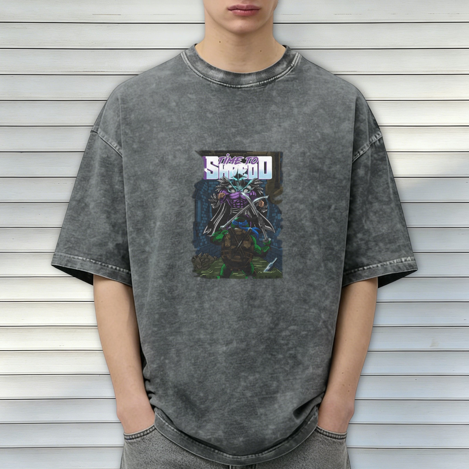 Washed Black T-Shirt With Teenage Mutant Ninja Turtles Shredder Graphic