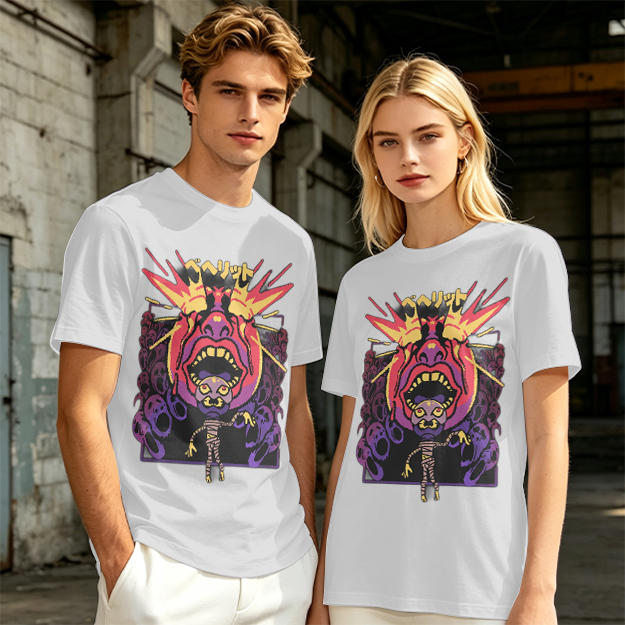 Olive t-shirt with surreal demon and ghost graphic print