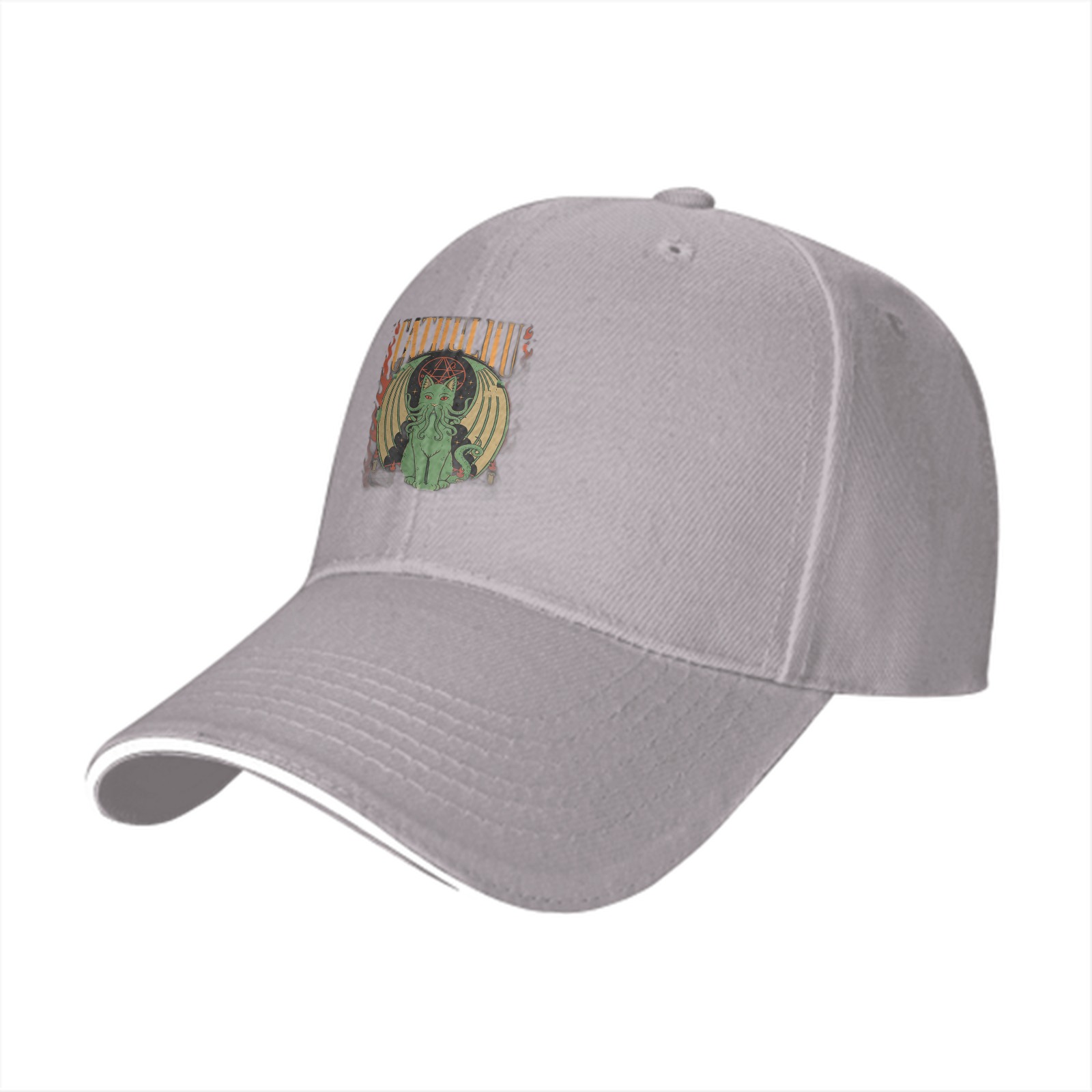 Black baseball cap with Cthulhu cat graphic design