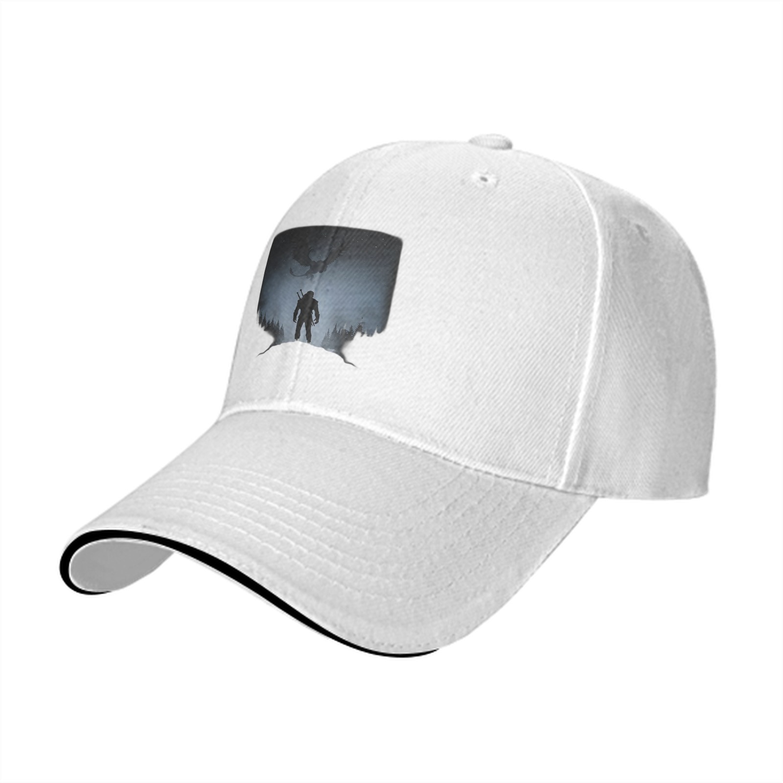 Black Baseball Cap With Witcher Monster Slayer Silhouette Art