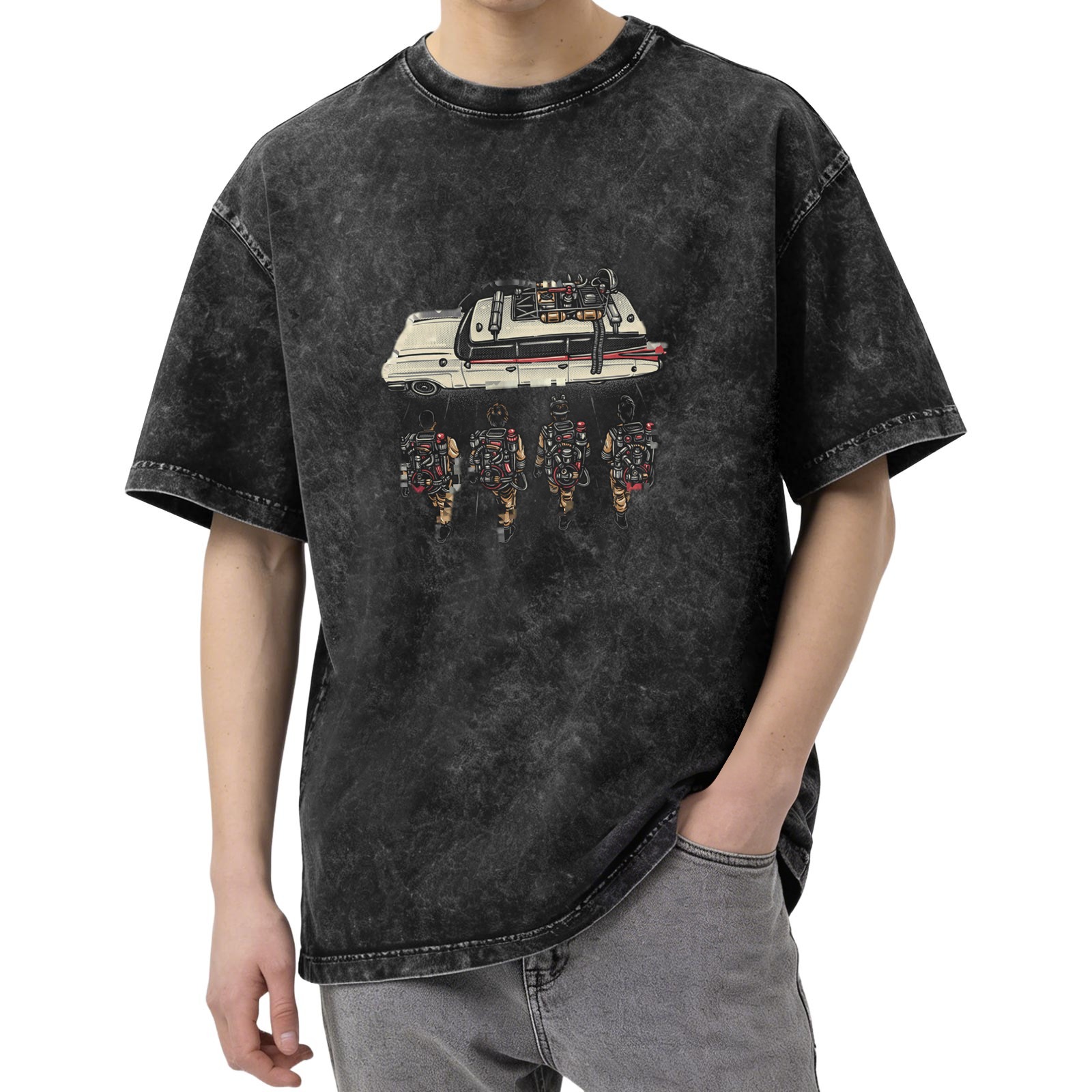 Ghostbusters Ectomobile and Proton Pack Team Vintage Wash T-Shirt