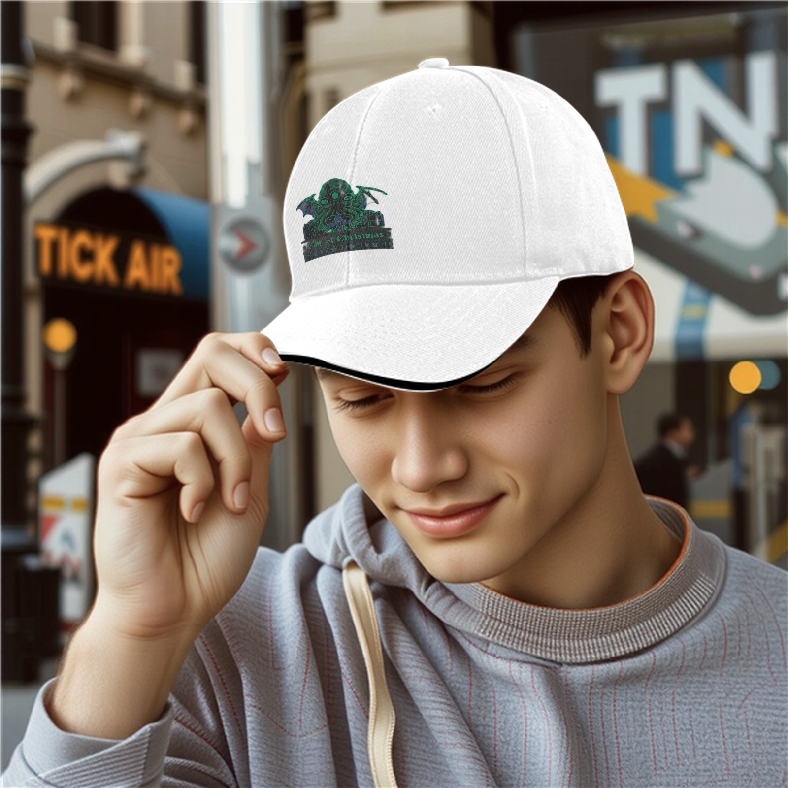 Black Baseball Cap With Cthulhu 'Call of Christmas' Graphic