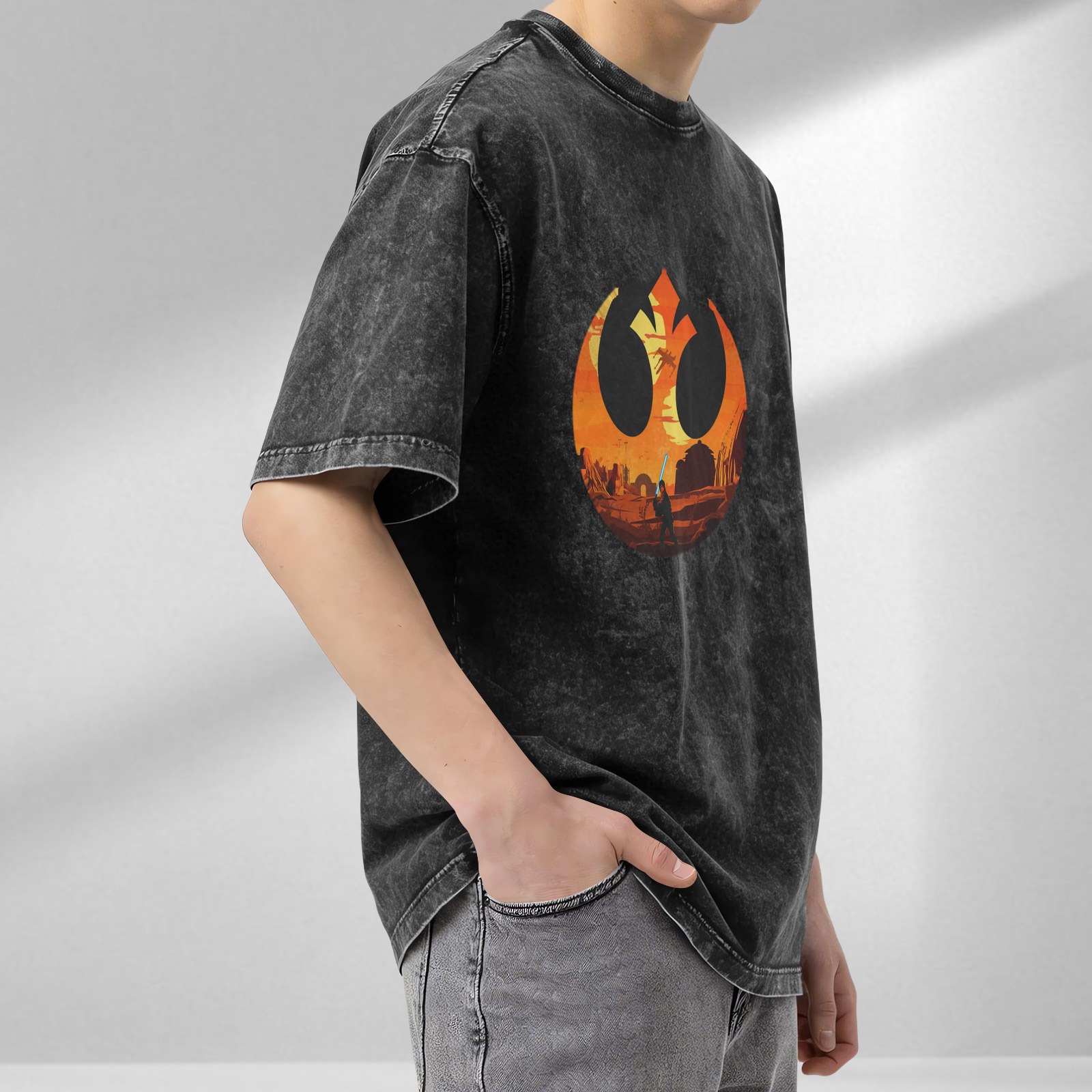 Star Wars Rebel Logo T-Shirt with Tatooine Sunset Jedi Design