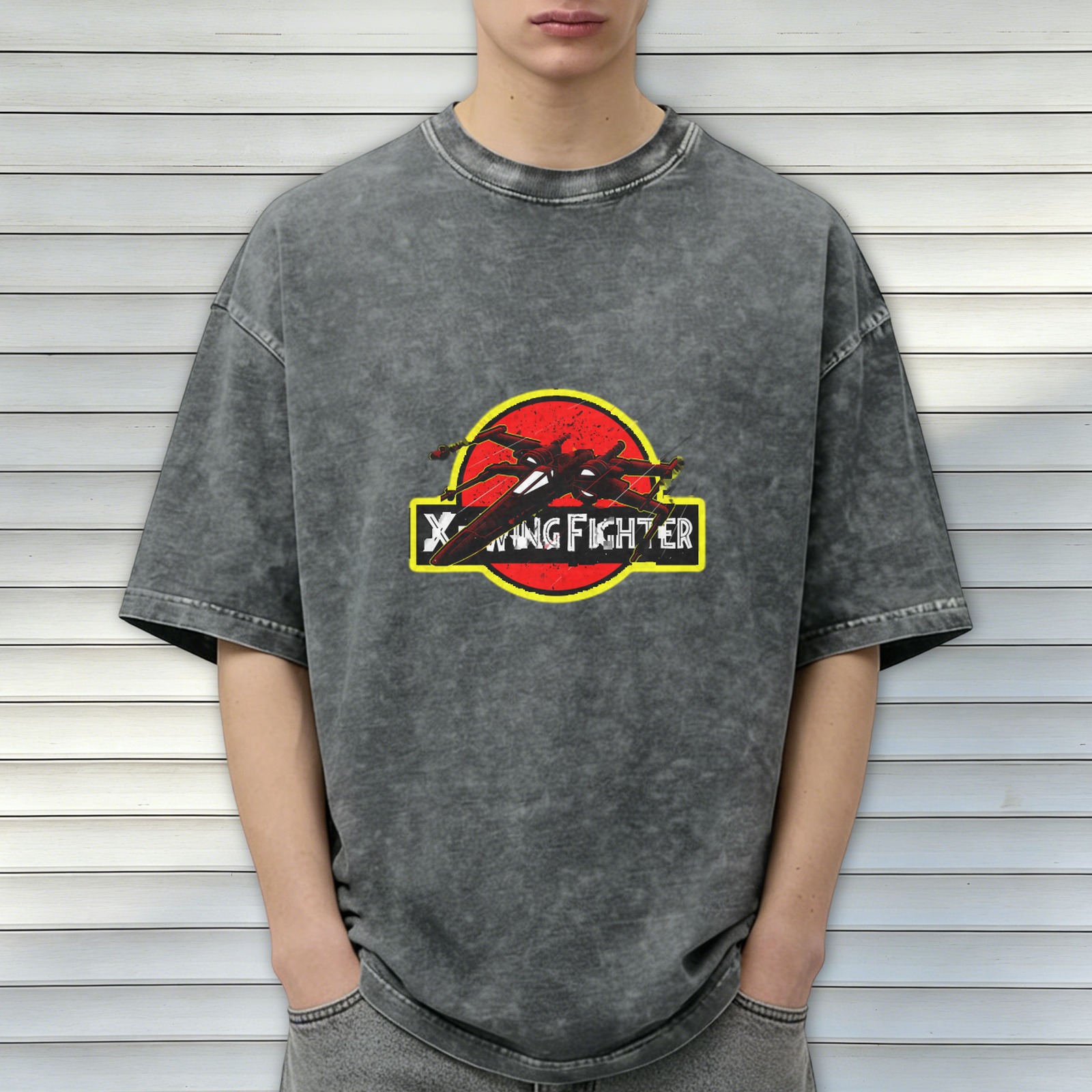 Star Wars X-Wing Fighter Jurassic Park Style Graphic T-Shirt