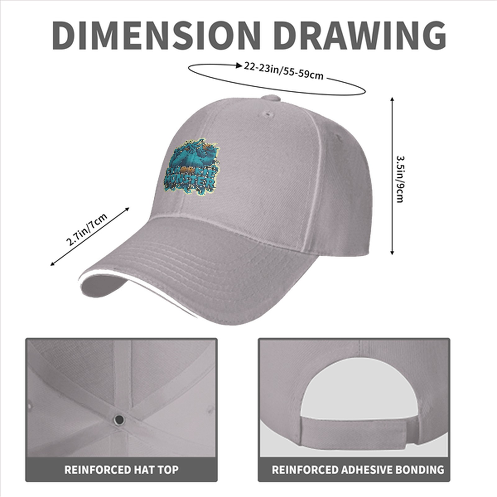 Black baseball cap with Cookie Monster themed graphic print