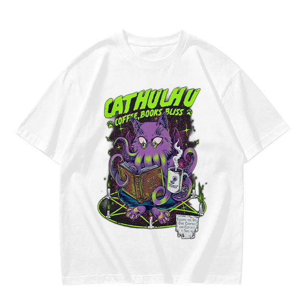 Cathulhu Coffee Books Bliss Cat Octopus Graphic T-Shirt