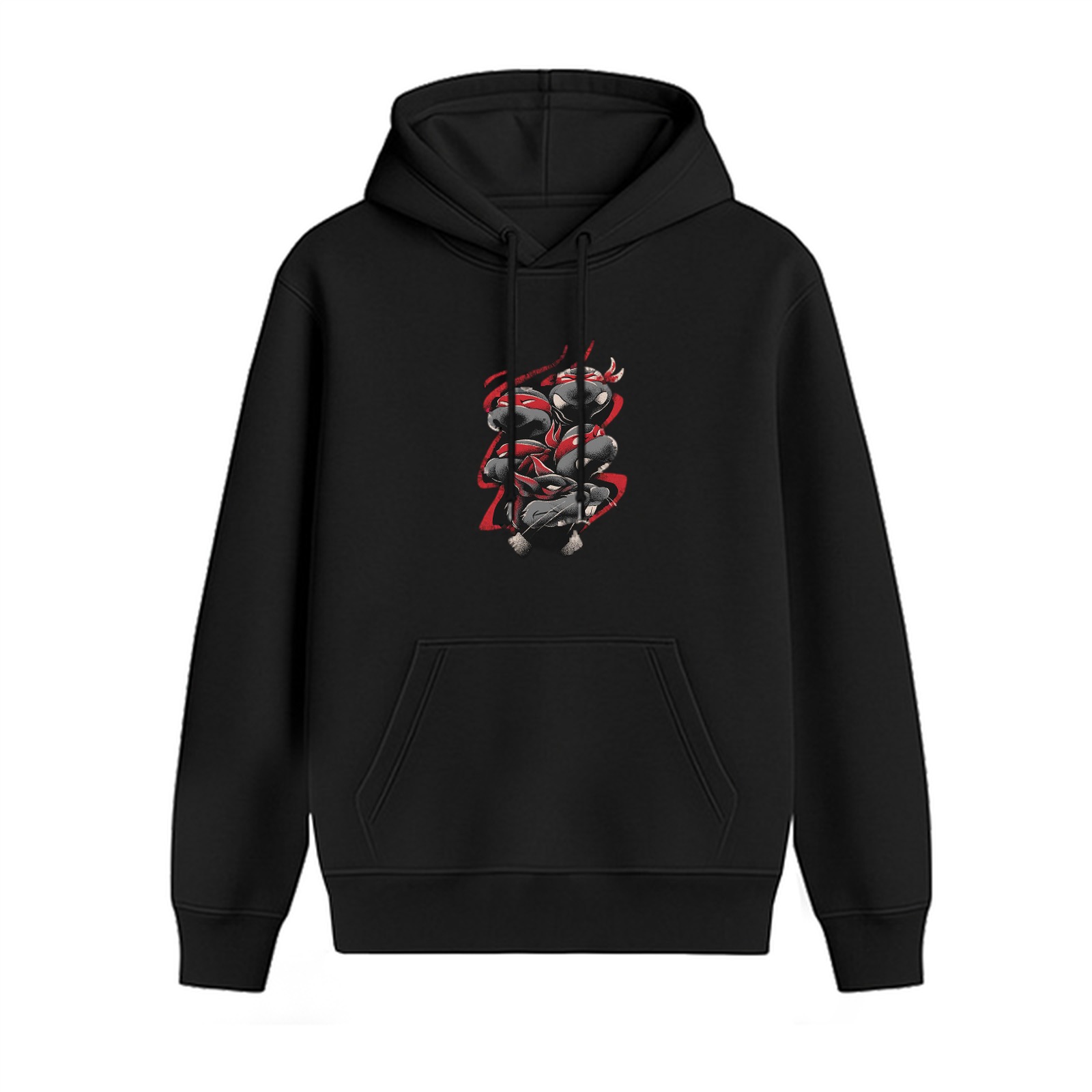 Black Hoodie With Ninja Turtles Graphic Print