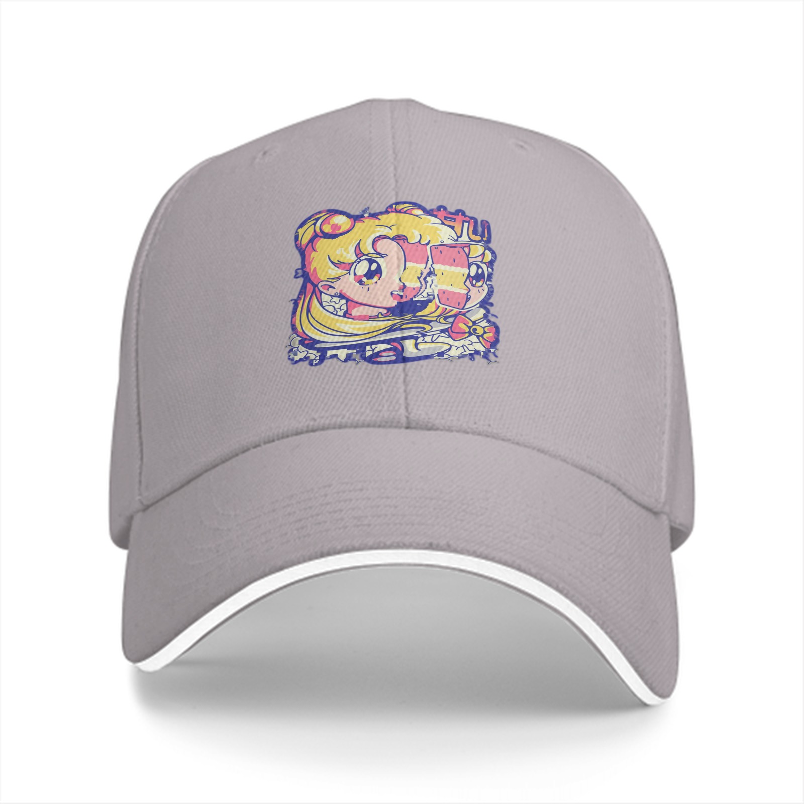 Black Baseball Cap With Retro Anime Girl Graphic Print