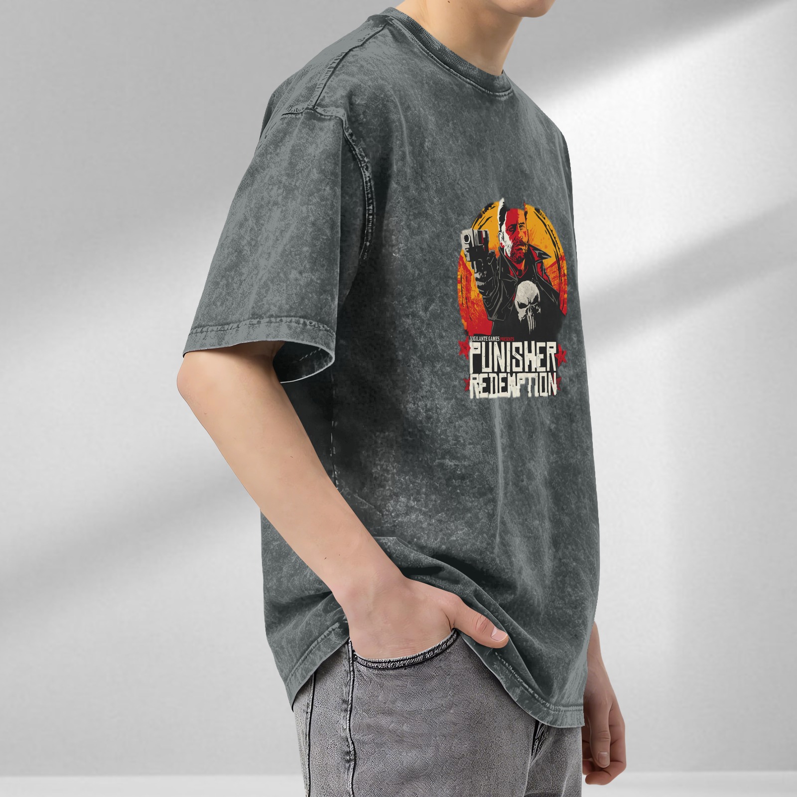 Punisher Redemption Graphic Stonewashed Black T-Shirt