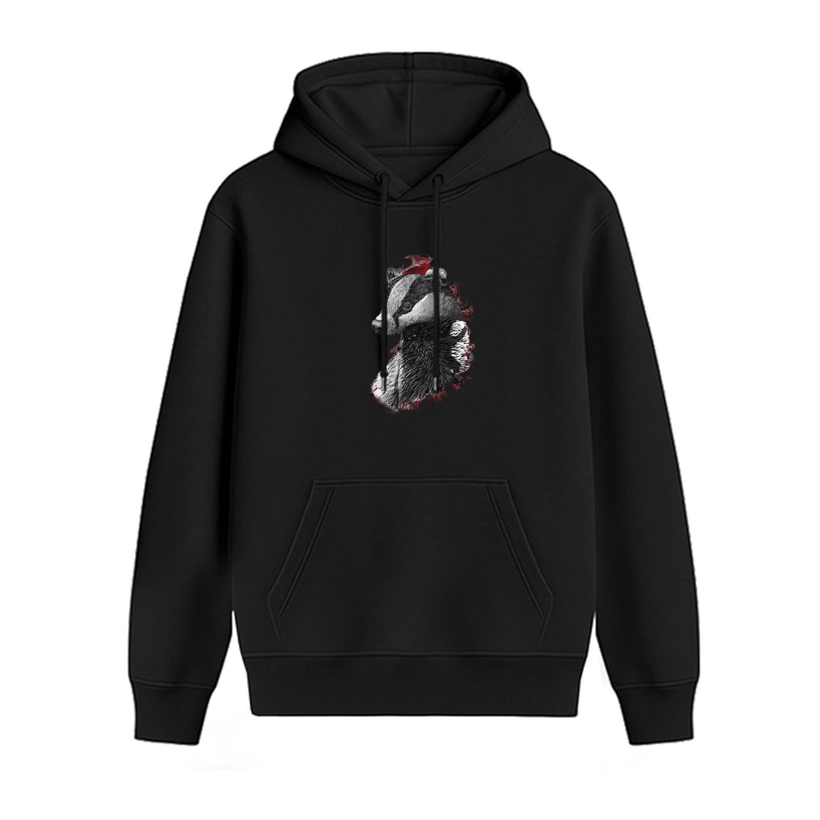 Black Hoodie With Detailed Badger Graphic Print