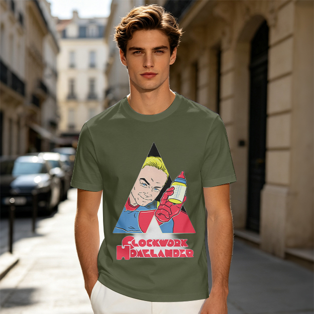 Olive Graphic T-Shirt with Clockwork Homelander Artwork