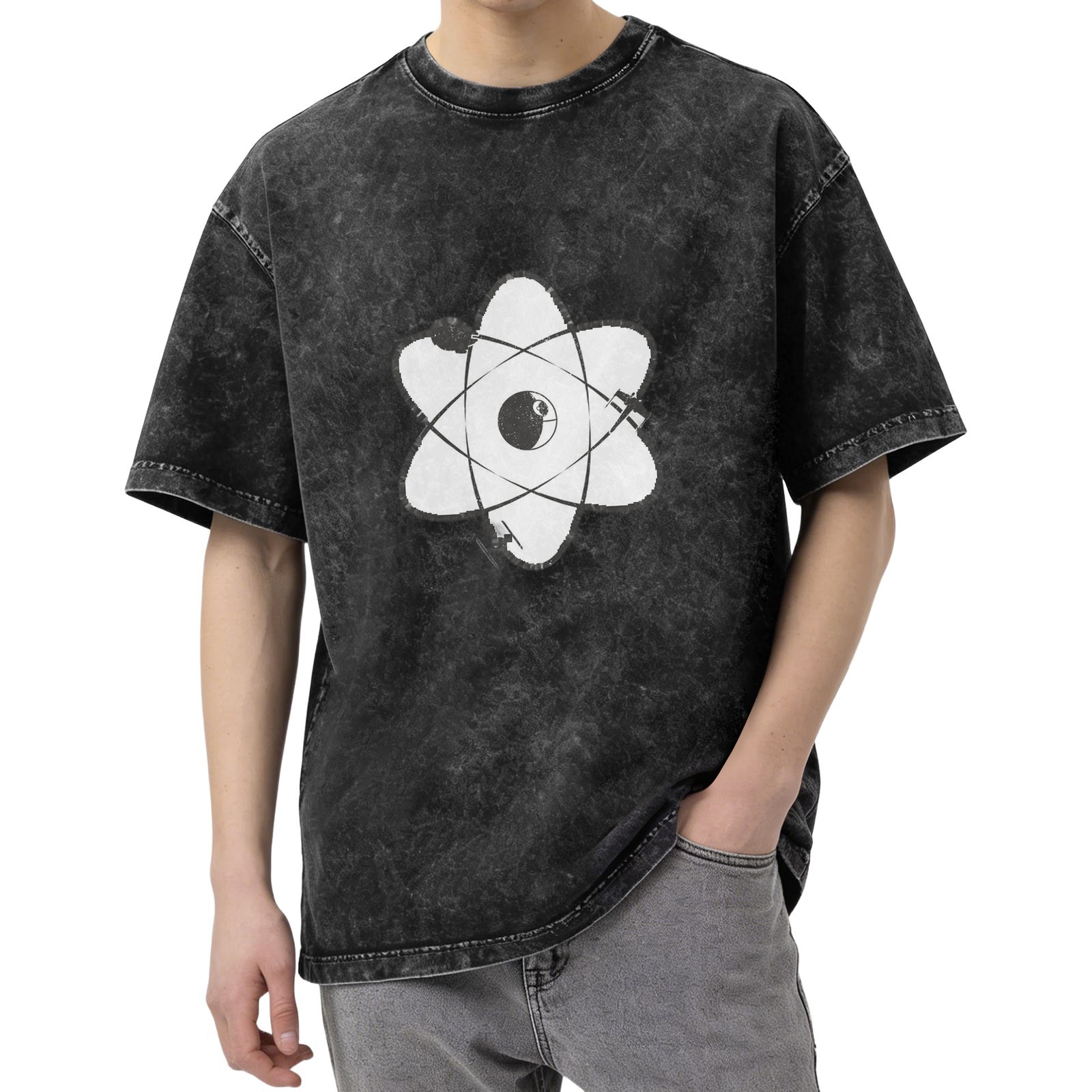 Oversized Acid Wash T-Shirt With Atomic Science Graphic Print