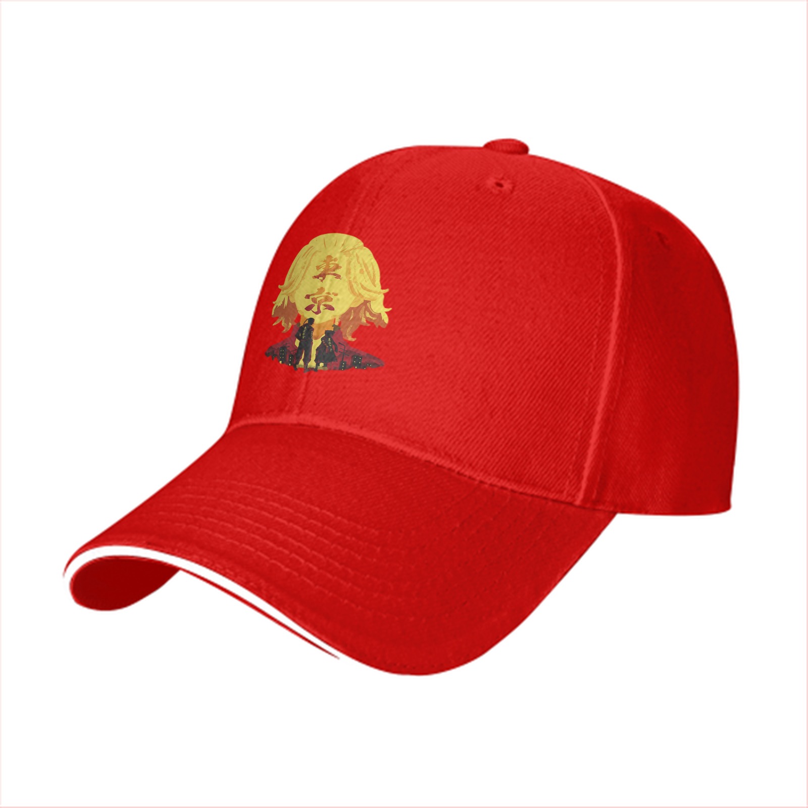 Black baseball cap with Tokyo Revengers anime graphic print