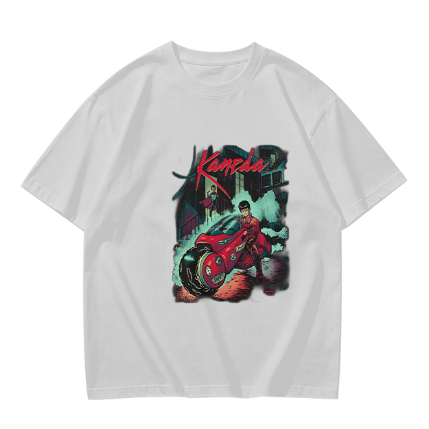 Olive T-Shirt with Kaneda Anime Motorcycle Graphic Print