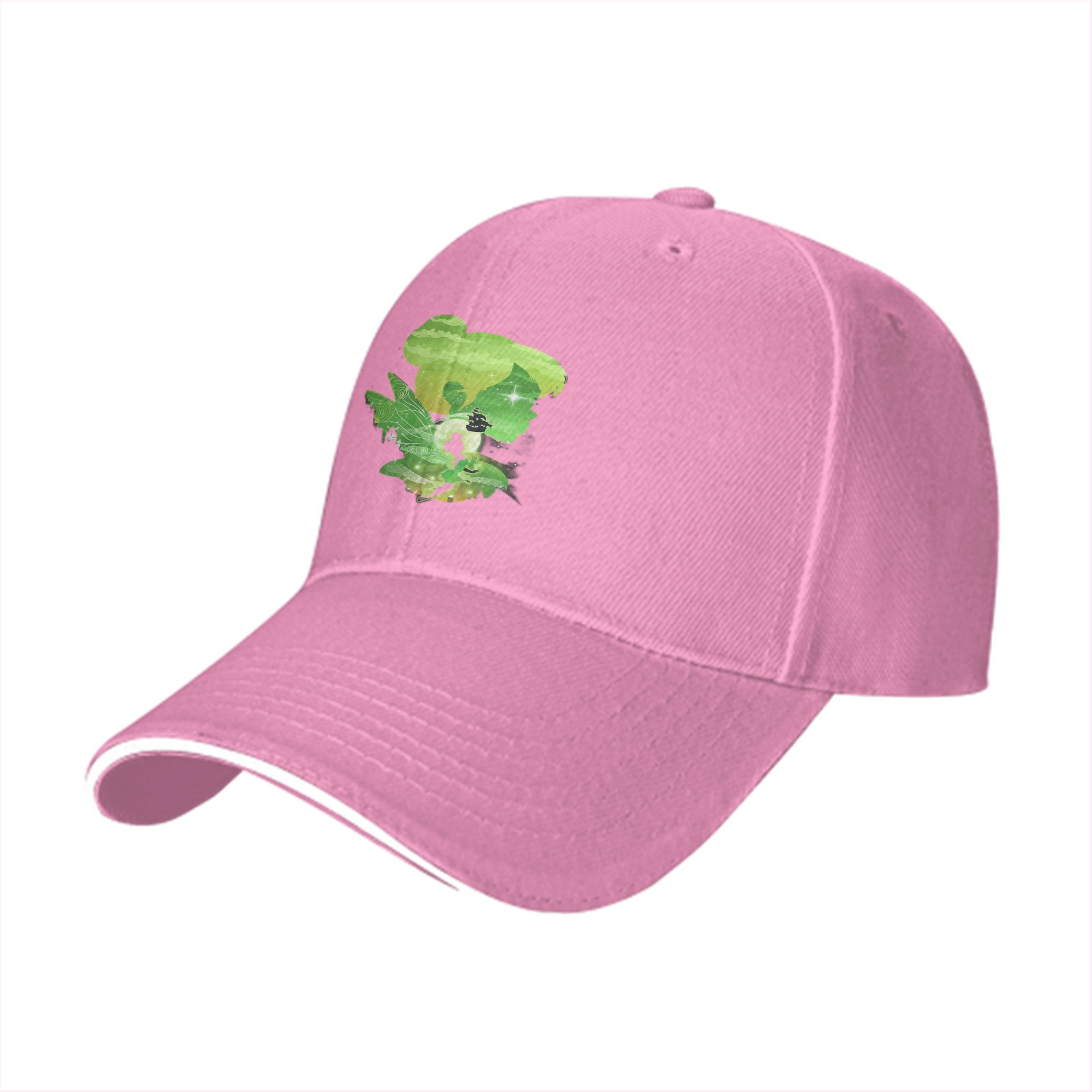 Black Baseball Cap With Green Fairy Silhouette Graphic
