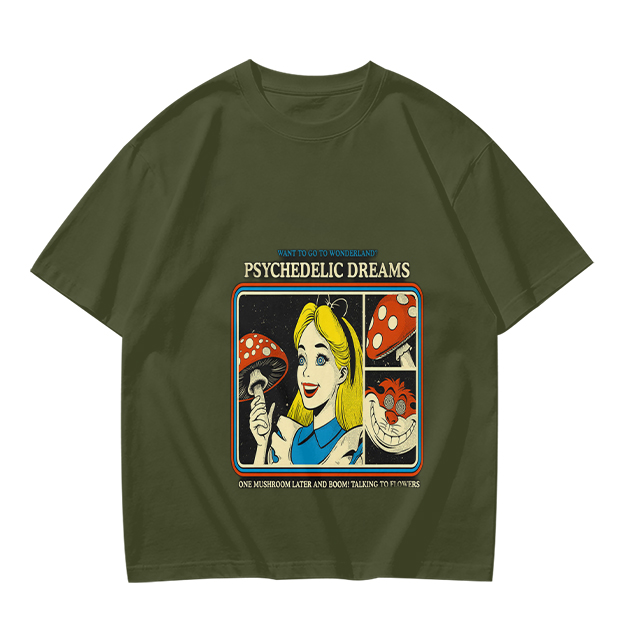 Psychedelic Dreams Alice in Wonderland Mushroom Graphic T-Shirt