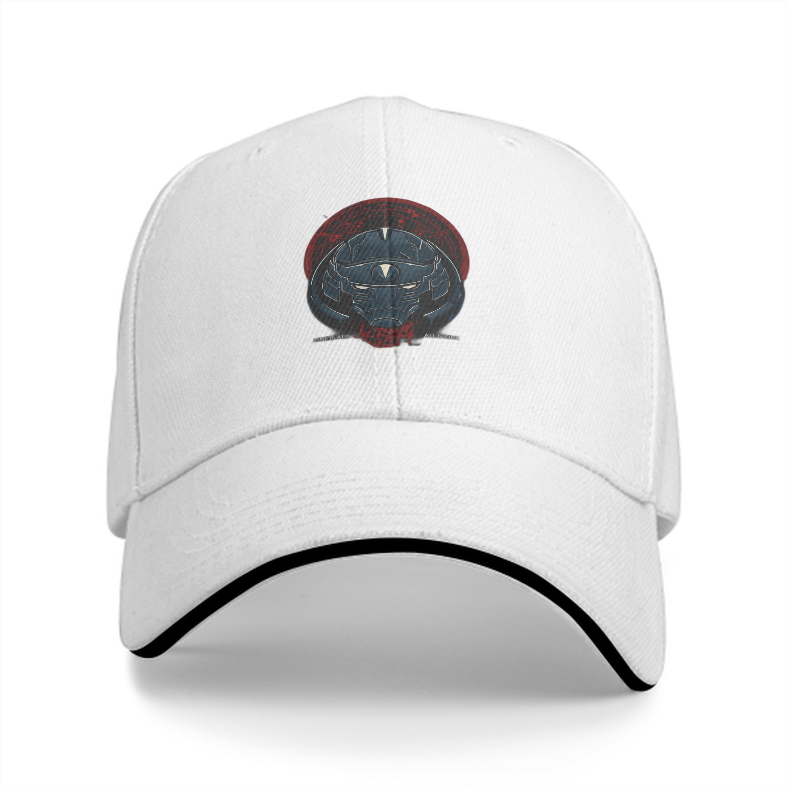 Black Baseball Cap with Sci-Fi Robot Helmet Graphic