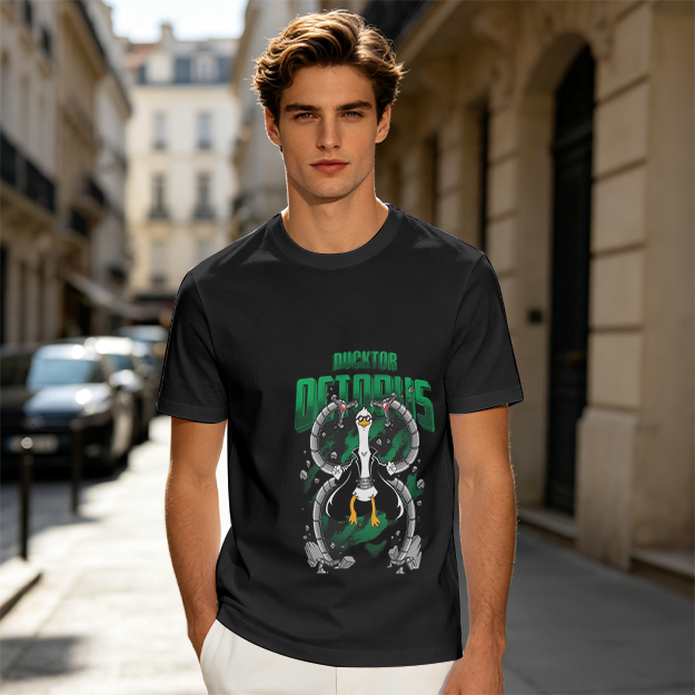 Olive T-Shirt With Ducktor Octopus Superhero Parody Print