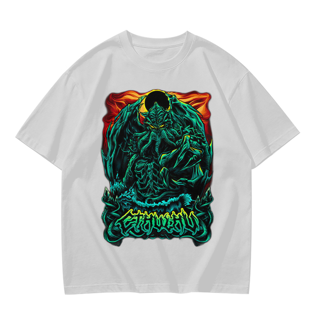 Olive Green T-Shirt With Dark Fantasy Monster Graphic Print