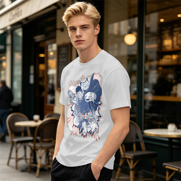 Olive T-Shirt with Playful Comic Style Character Print