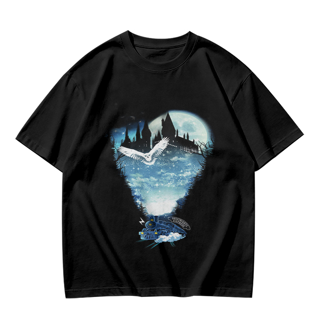 Olive T-Shirt With Magical Castle Owl Night Sky Graphic