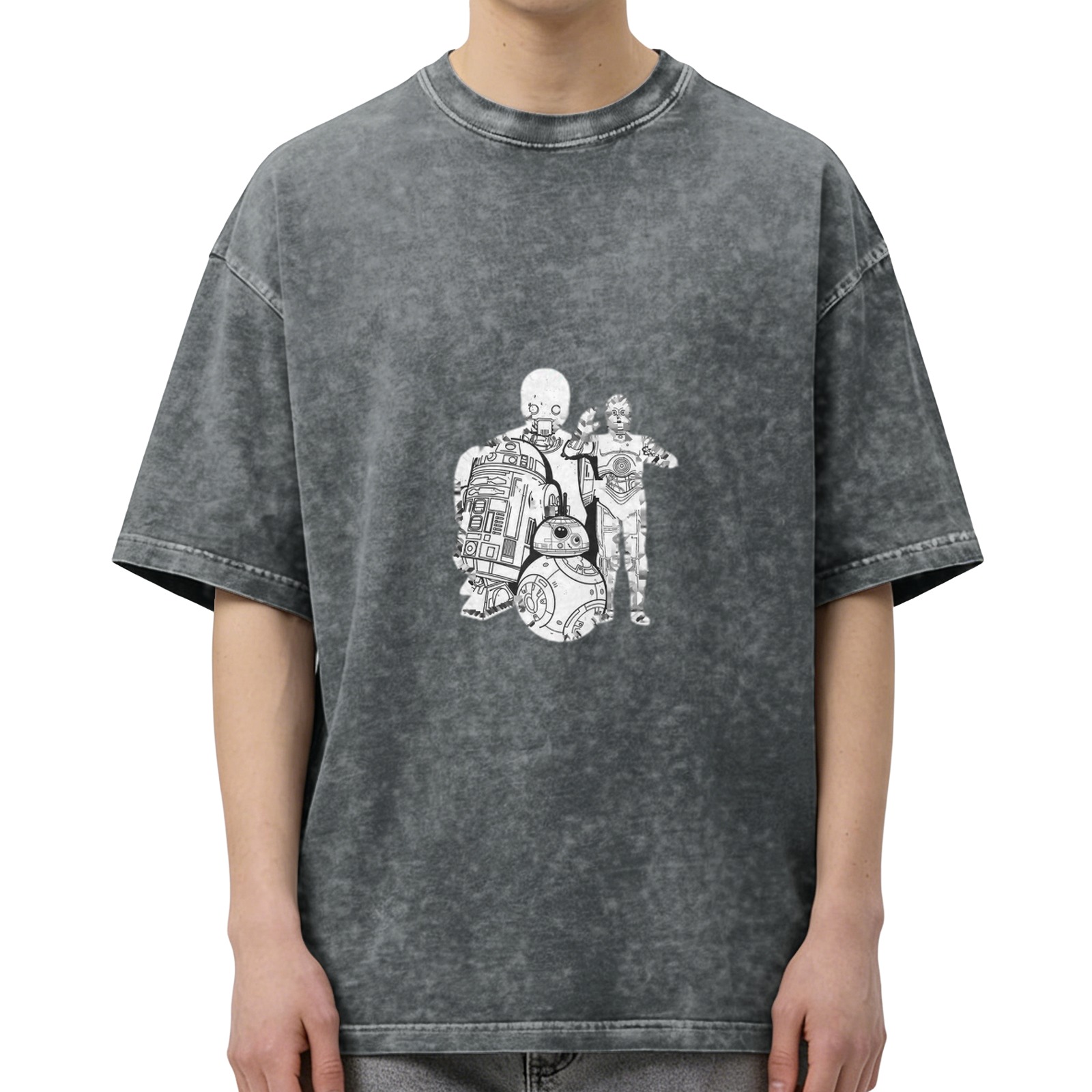 Star Wars Droids Graphic Black Acid Wash Oversized T-Shirt