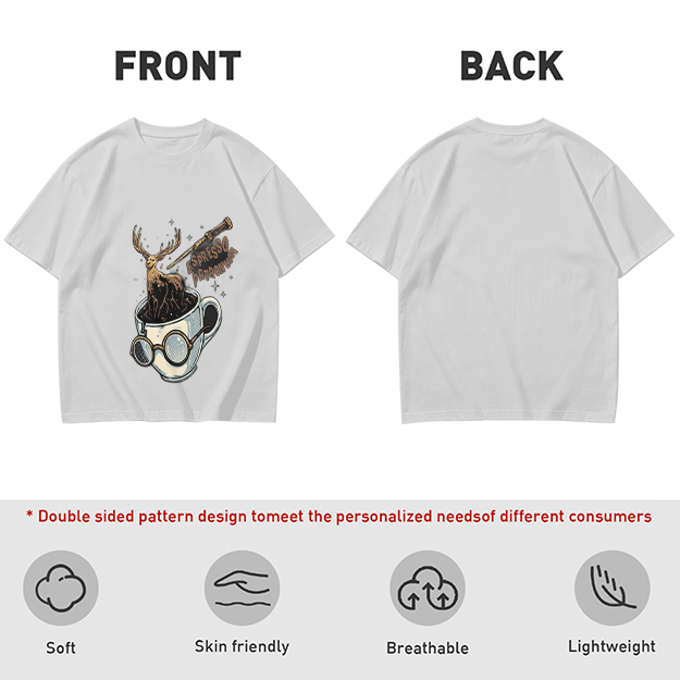 Olive T-Shirt with Espresso Patronum Deer Coffee Cup Art
