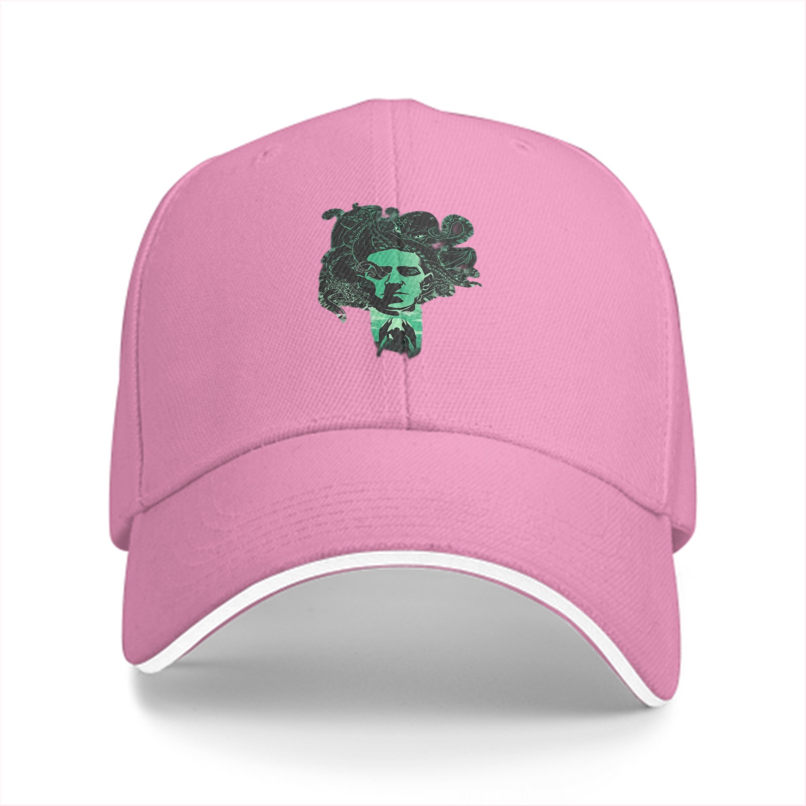 Black Baseball Cap With Green Medusa Head Graphic