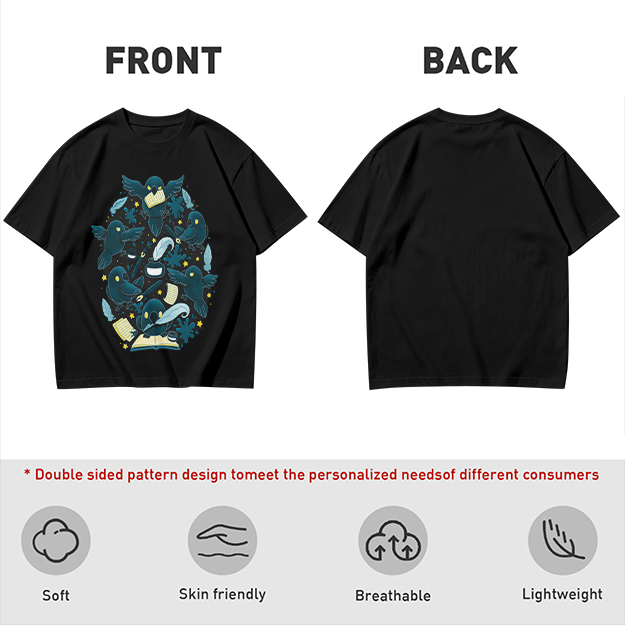 Olive T-Shirt With Whimsical Crow And Stationery Print