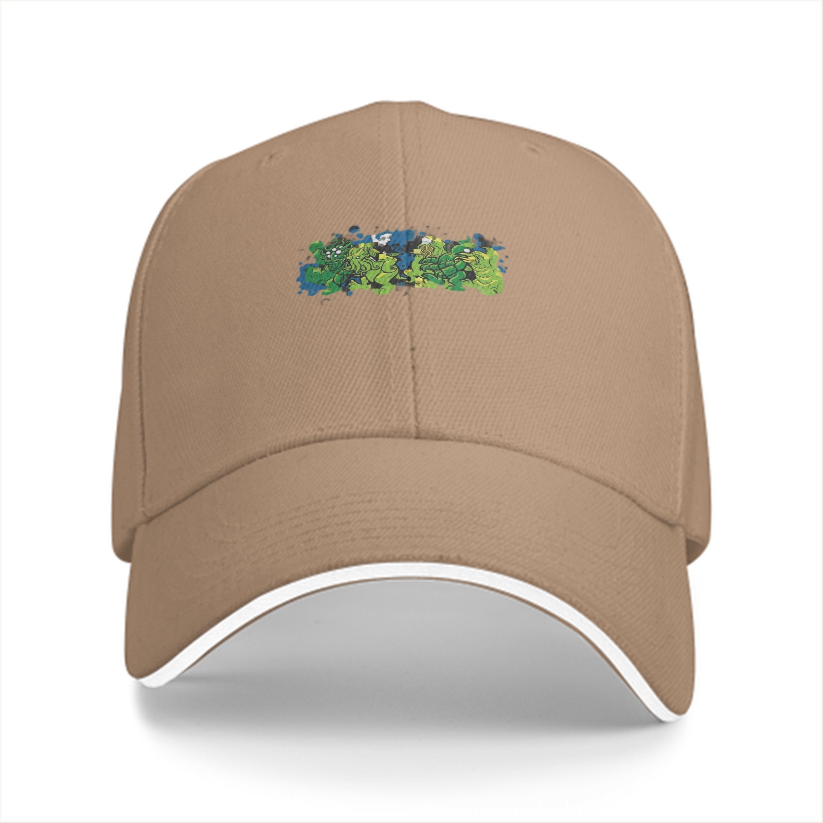 Black baseball cap with green monster graphic print