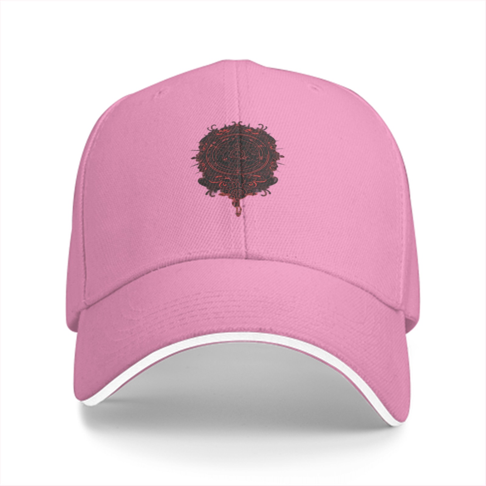 Black Baseball Cap With Red Occult Style Circular Emblem