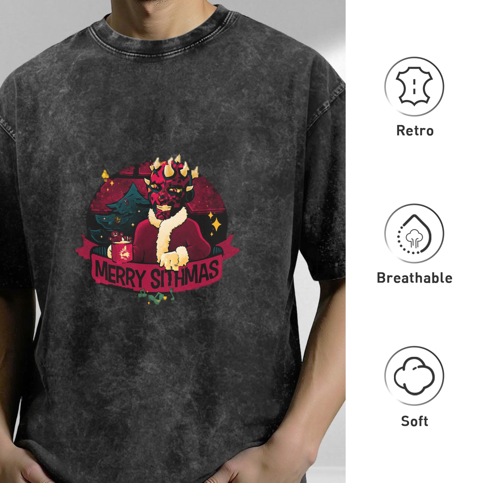 Merry Sithmas Darth Maul Christmas Graphic Acid Wash T-Shirt