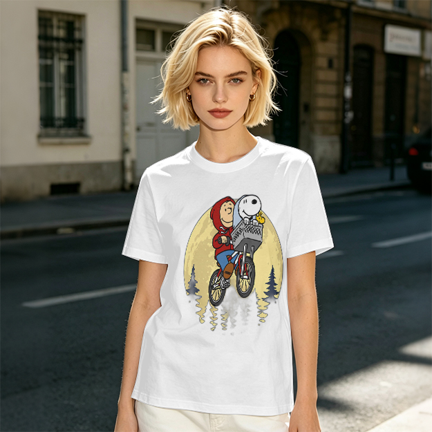 Snoopy and Charlie Brown Bicycle Moon Graphic T-Shirt