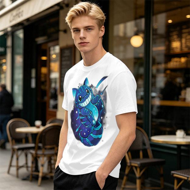 Olive T-shirt with Galaxy Cheshire Cat Graphic Print