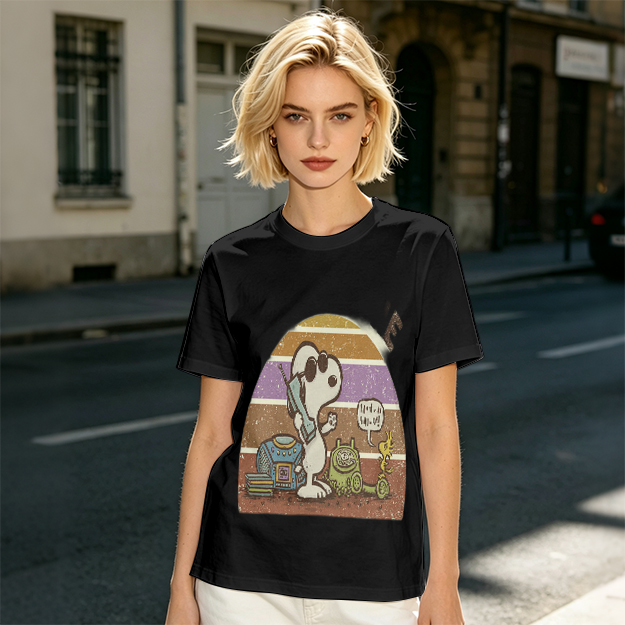 Olive T-Shirt with Snoopy Retro Phone Call Graphic