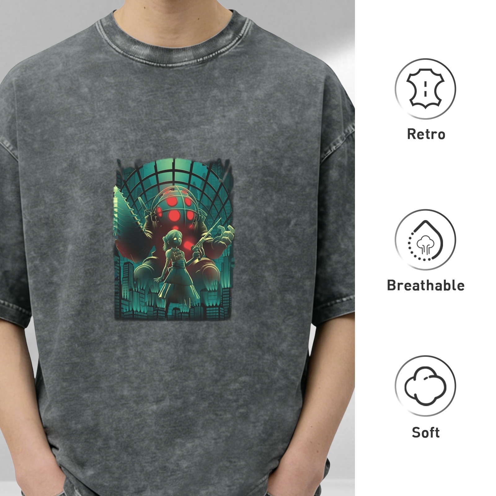 Bioshock Big Daddy & Little Sister Acid Wash T-Shirt