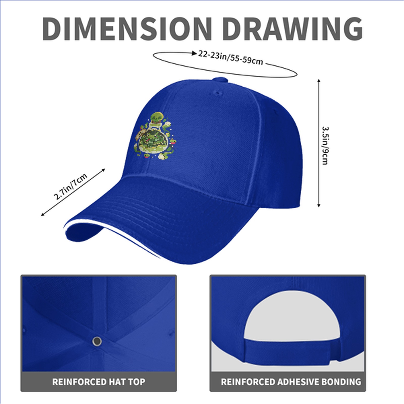 Black baseball cap with green snake potion bottle graphic