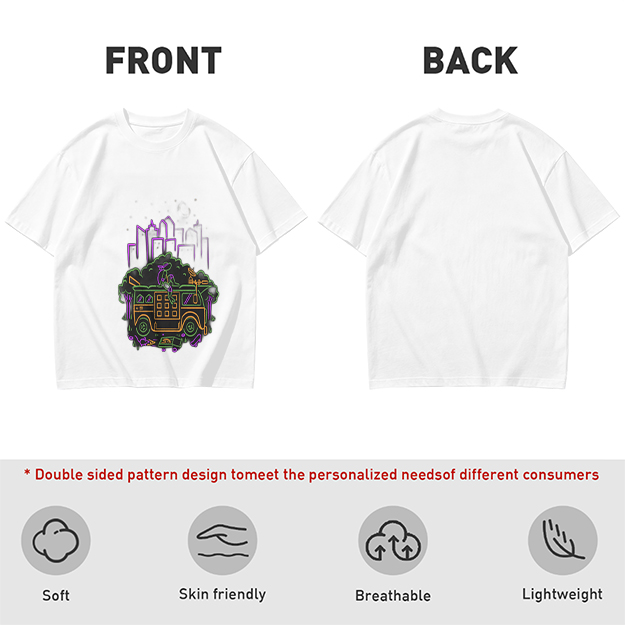Olive T-Shirt With Neon City Bus Graphic Design