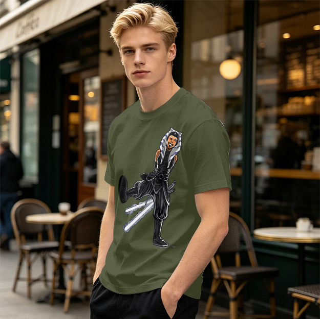 Olive T-Shirt Featuring Ahsoka Tano With Lightsabers
