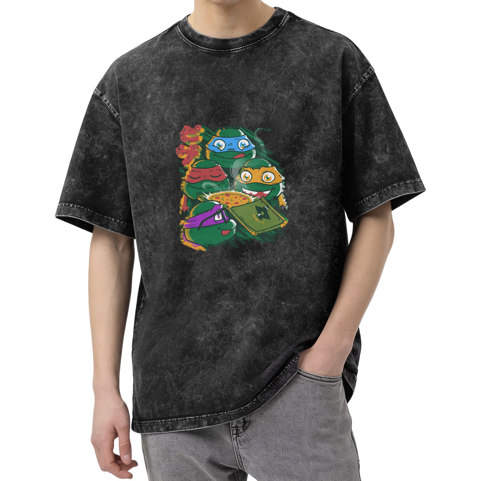 Teenage Mutant Ninja Turtles Pizza Graphic Acid Wash T-Shirt