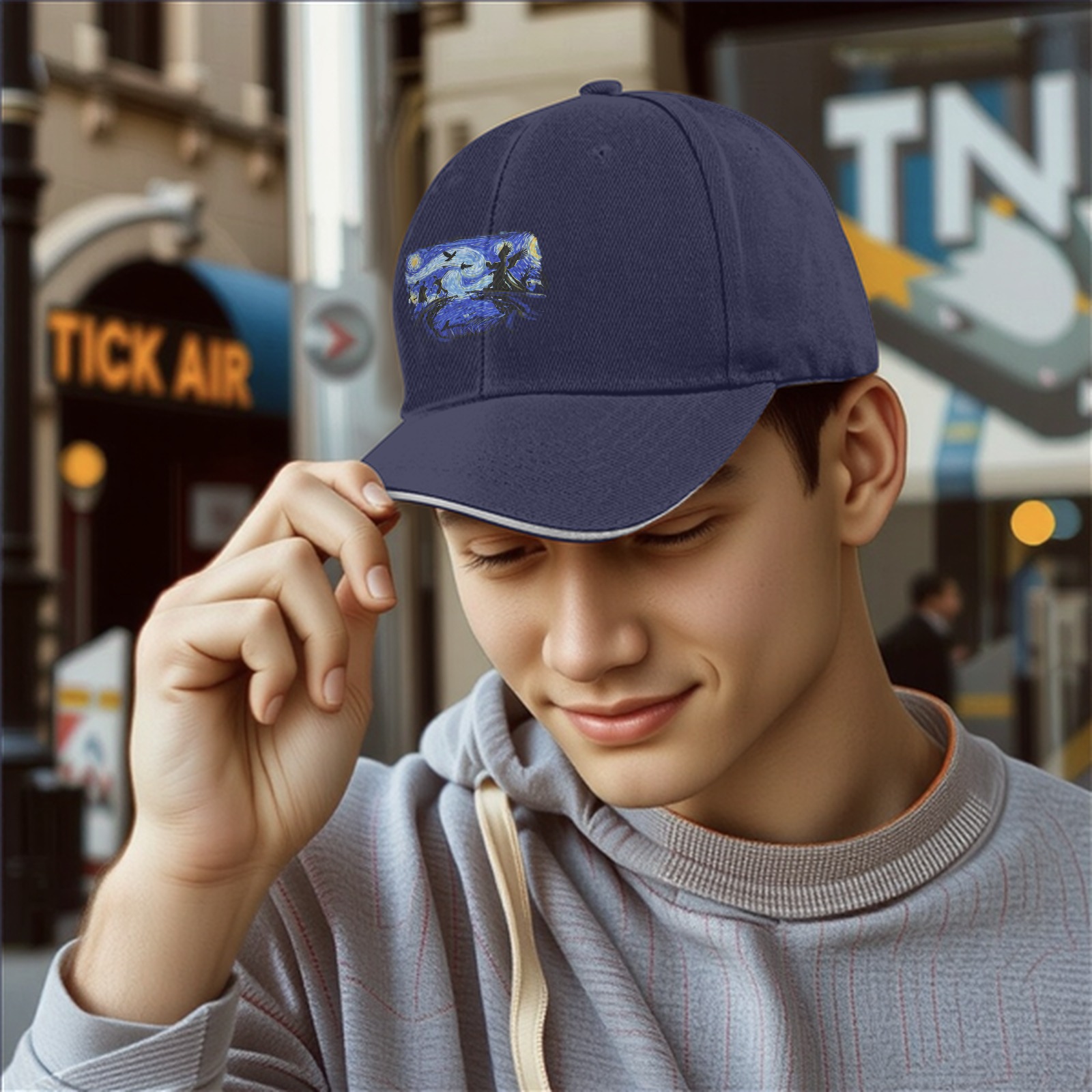 Black Baseball Cap With Starry Night Style Art Print