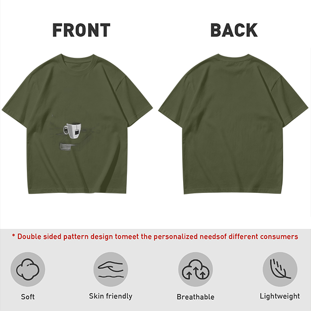 Olive Green Crewneck T-Shirt With Coffee Cup Graphic Print
