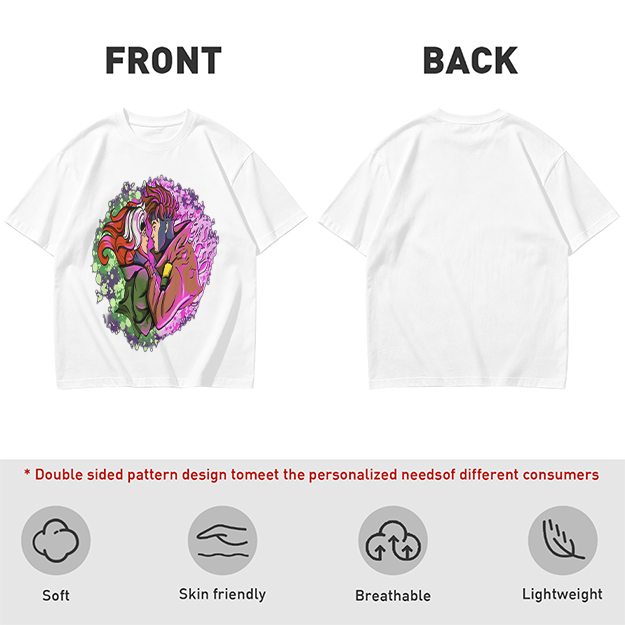 Olive T-Shirt with Gambit and Rogue Superhero Art Print