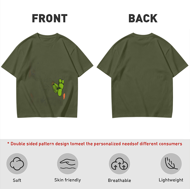 Olive Green T-Shirt With Cartoon Frog Feet Print
