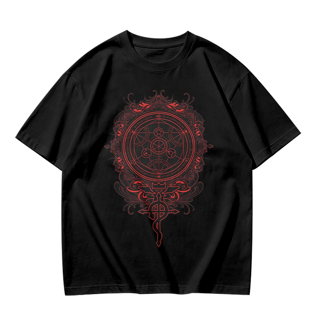 Olive T-Shirt With Red Occult Magic Circle Graphic
