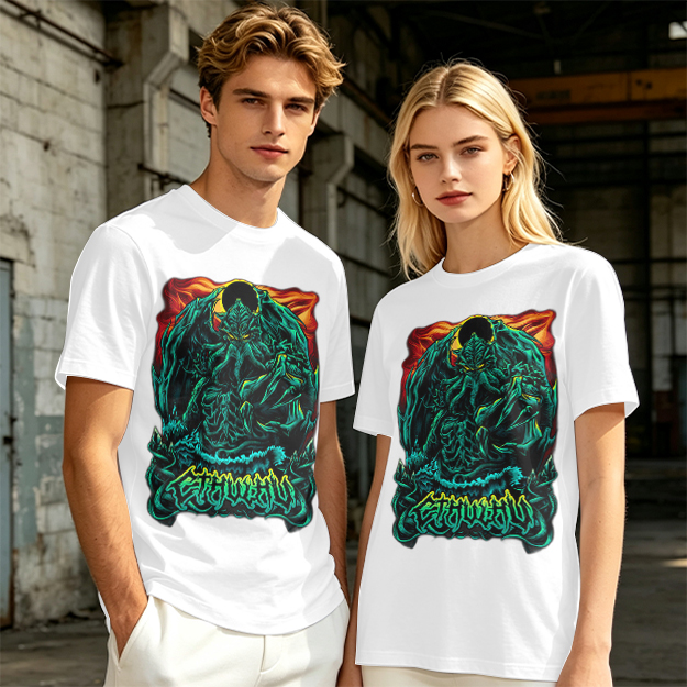 Olive Green T-Shirt With Dark Fantasy Monster Graphic Print