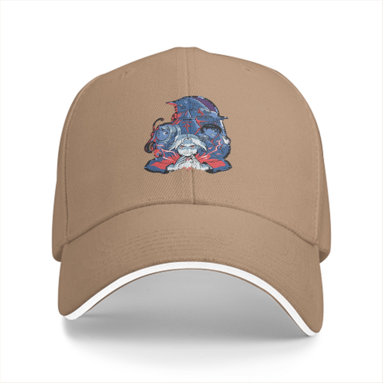 Black Baseball Cap with Dark Anime Character Graphic Print