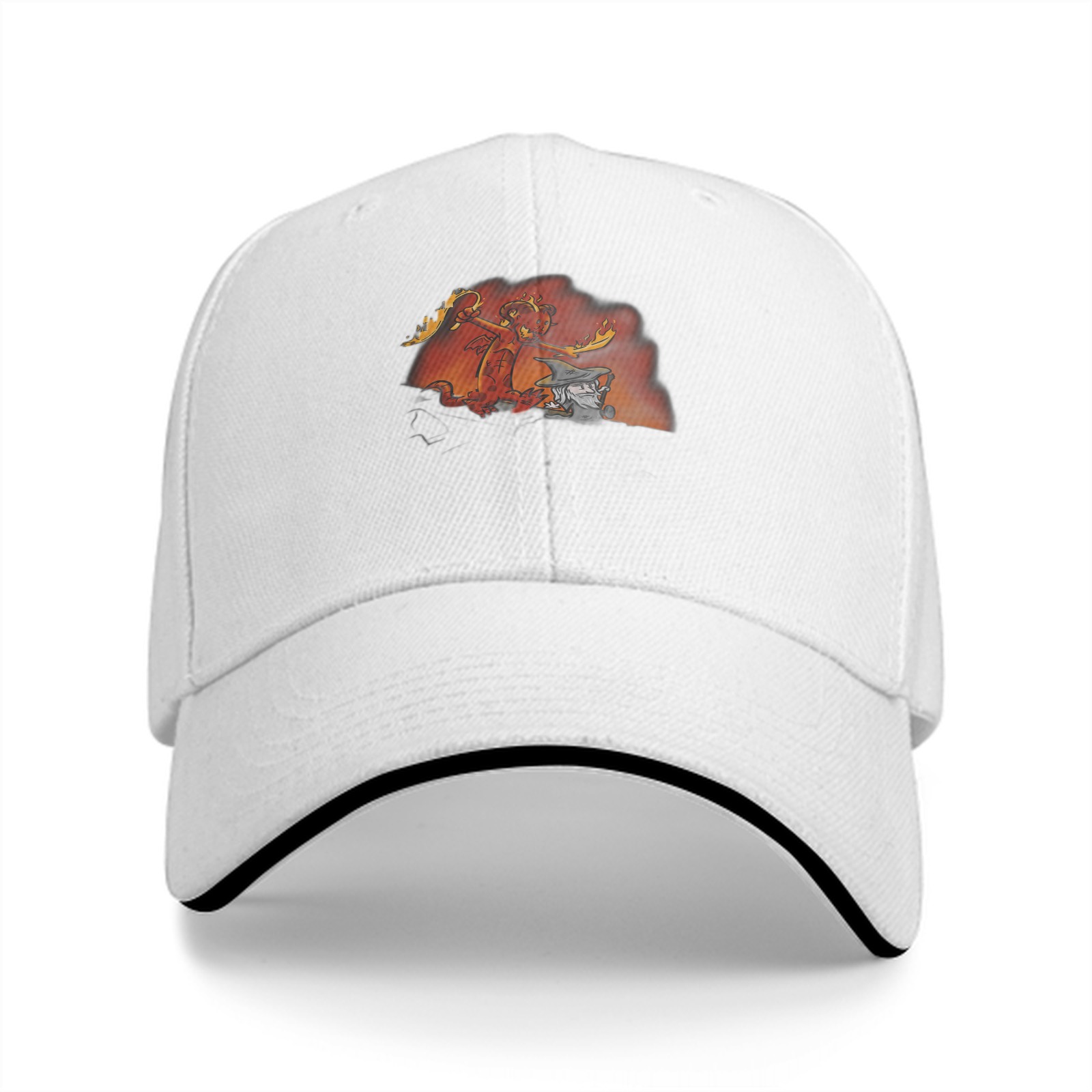 Black Baseball Cap With Fire Elemental And Wizard Graphic
