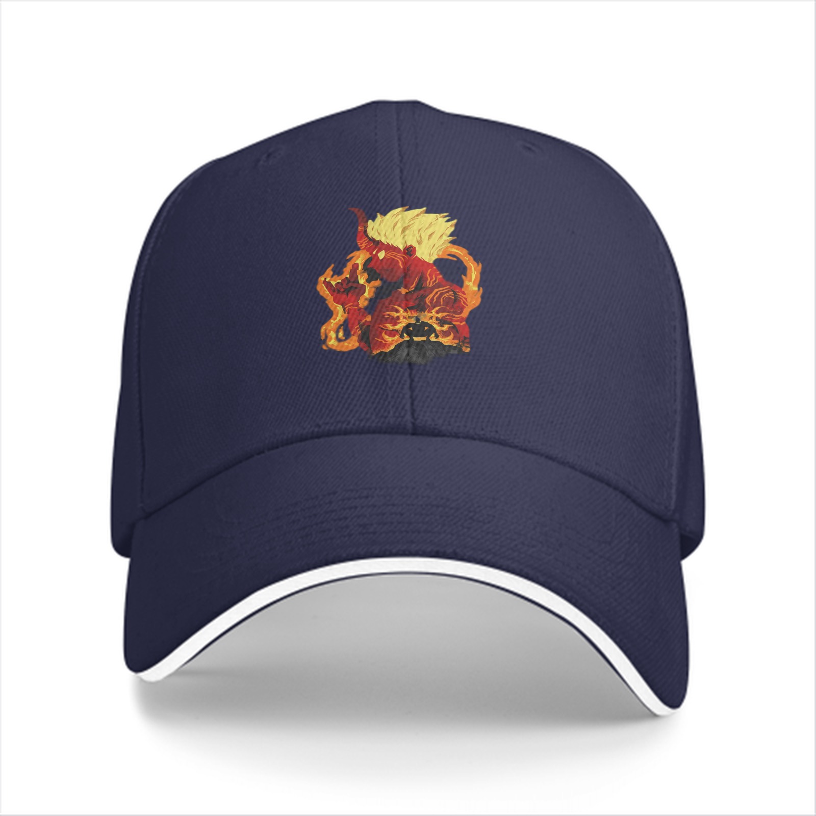 Black Baseball Cap With Fiery Lion Beast Graphic Print