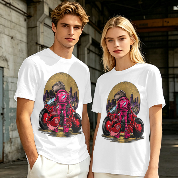 Olive T-Shirt With Capybara Biker And Futuristic City Print